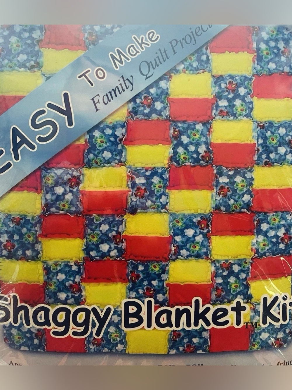 Cozy Shaggy Blanket Quilt Kit Patchwork Precut Fleece Fringe 51" x 58" Vintage